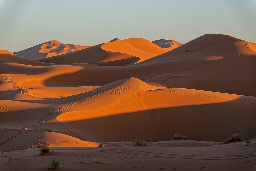 Golden sand dunes of Erg Chebbi in Merzouga desert